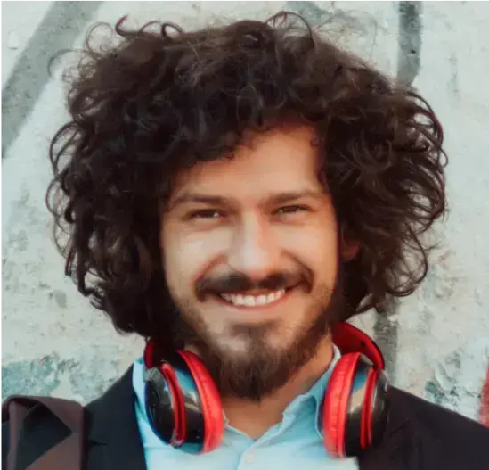 A happy man with earphones