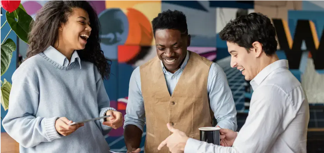 People laughing during a break